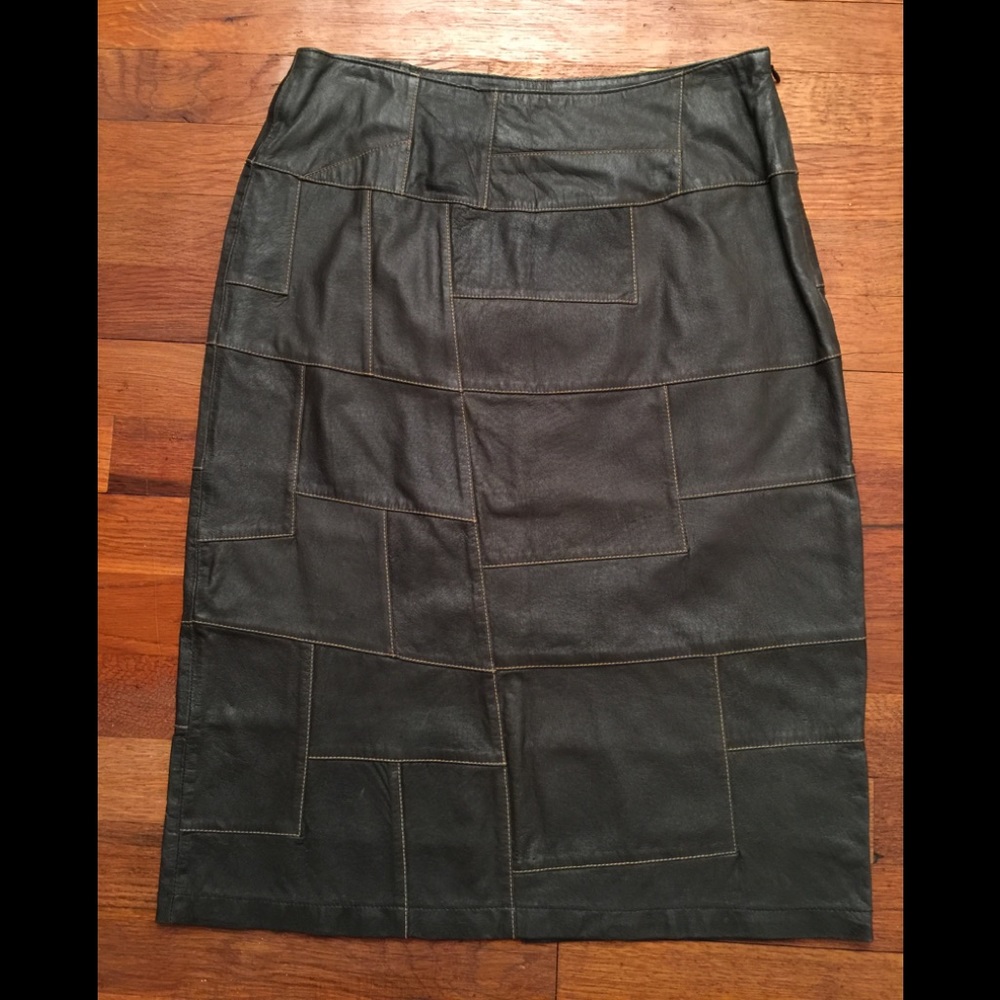 Nappa Leather Dark Brown Patchwork Skirt Med